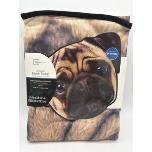 Mainstays Shaped Beach Towel Pug Design 54" x 310.5" Soft Absorbent Quick Dry Mi